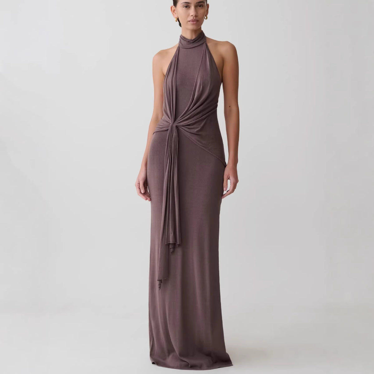 Elegant Twist Knot Halter Neck Evening Gown