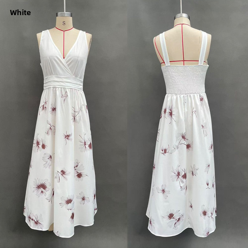 Floral Print Sleeveless V-Neck Long Dress