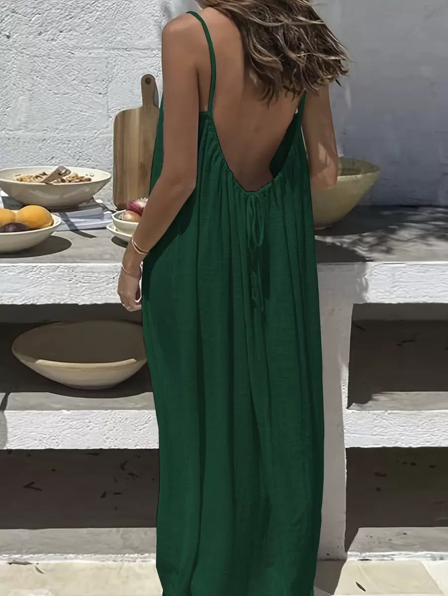 Womens Backless Loose Suspender Loungewear Dress