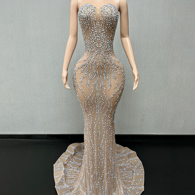 Elegant Strapless Diamond Evening Gown