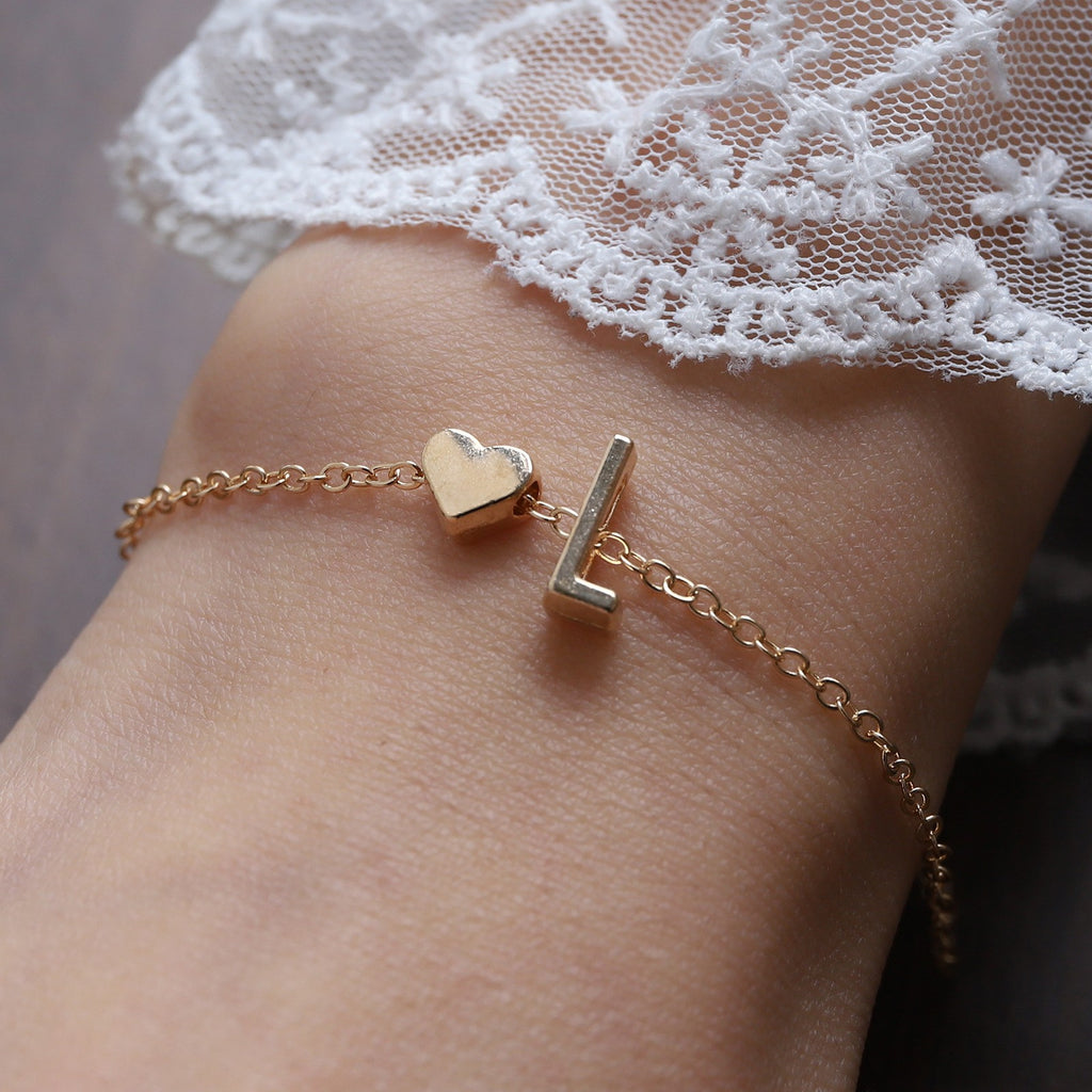 Heart Letter Necklace and Bracelet Set
