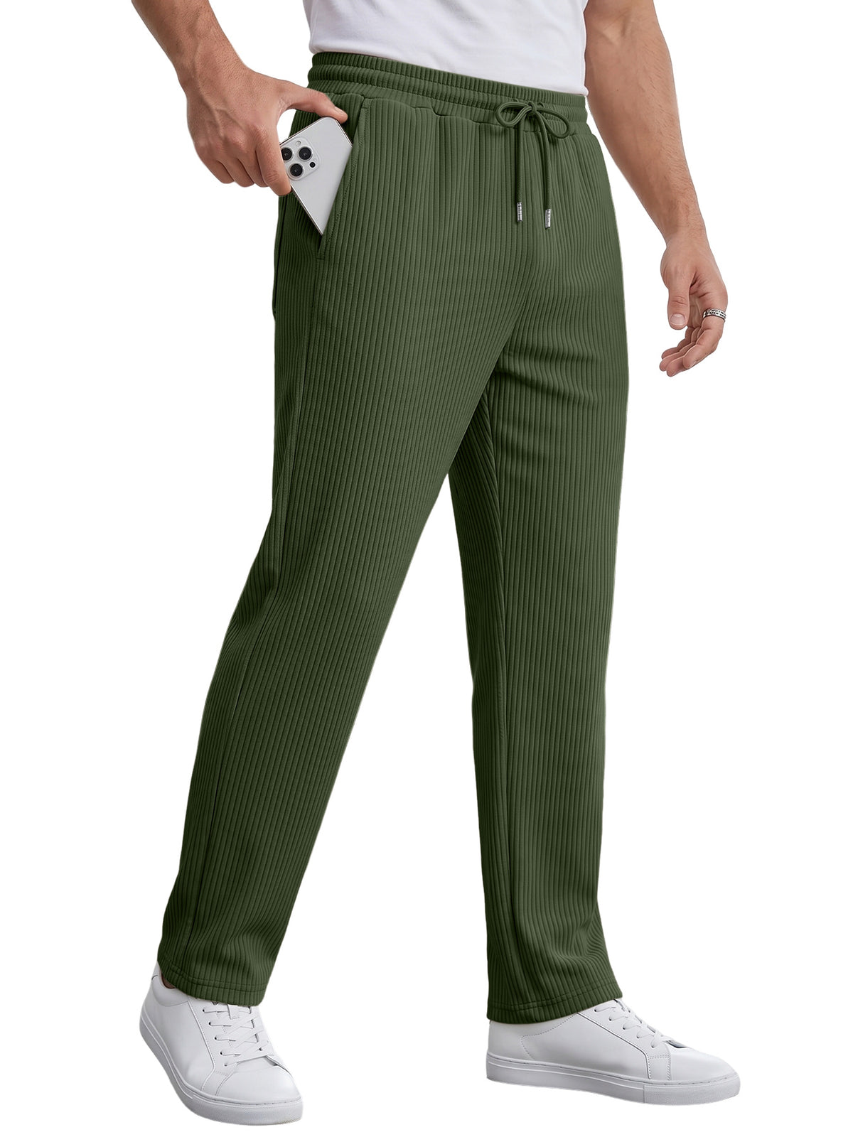 Men's Striped High Waist Wide Leg Straight Pants Casual Trousers