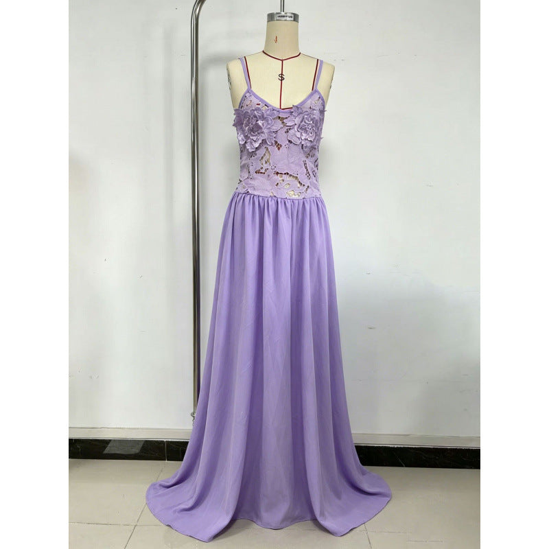 Embroidered Lace Chiffon Long Dress