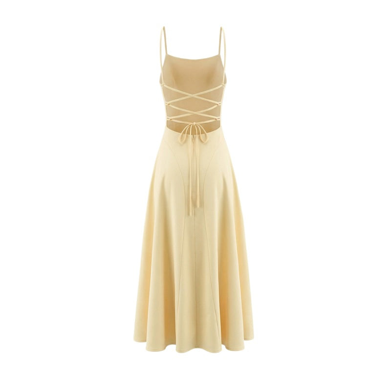 Cross-Back Lace-Up Hollow-Out Strap Dress
