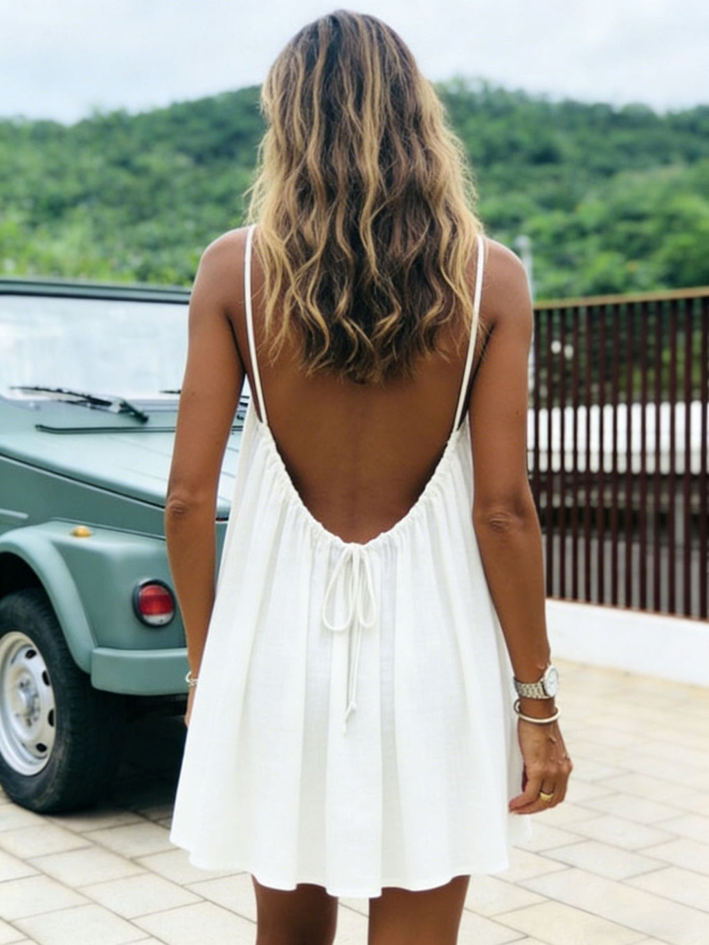 Womens Ruched Backless Ice Silk Short Dress