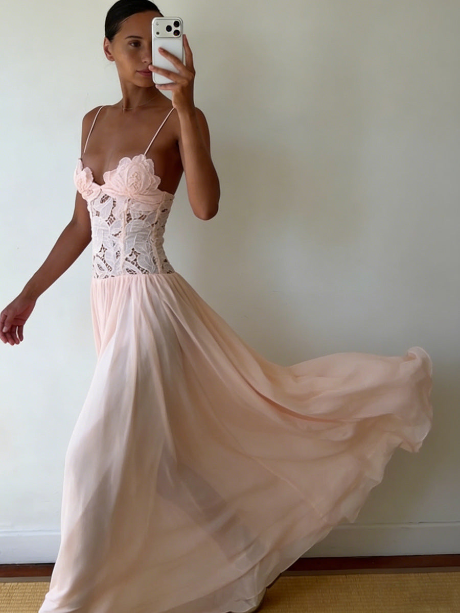 Floral Lace Strappy Long Dress