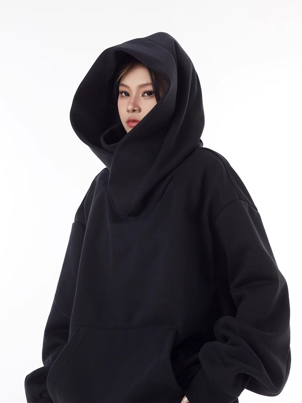 American-Style Functional Hooded Sweatshirt with High Collar