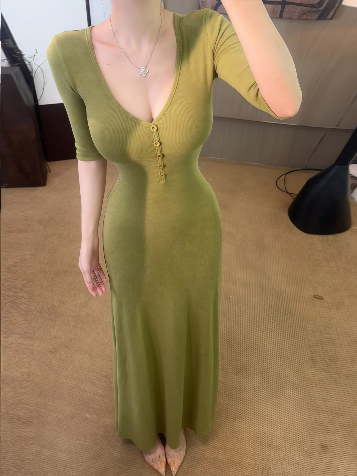 V-Neck Slim Fit Long Dress