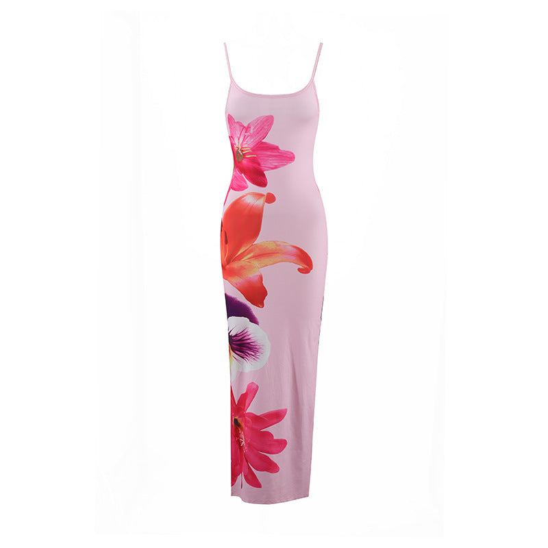 Floral Print Spaghetti Strap Long Dress