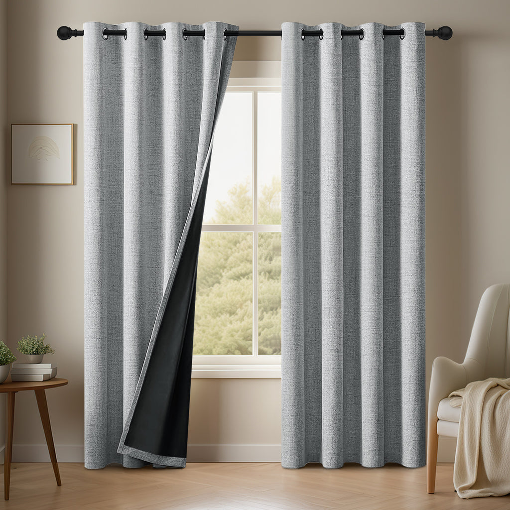 Solid Polyester Full Blackout Curtain with Tie Rope and Grommets