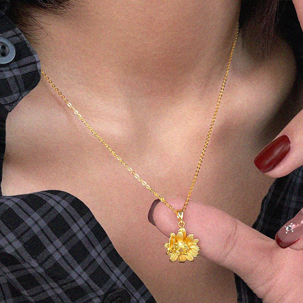 18K Gold Plated Sunflower Butterfly Zircon Necklace