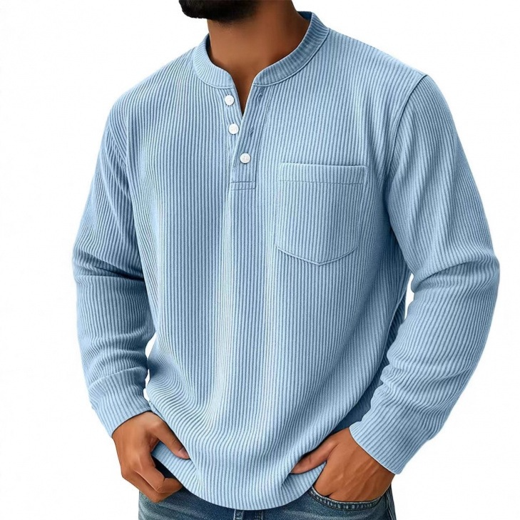 Mens Corduroy Henley Long Sleeve Polo Shirt