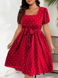 Polka Dot Square Neck Puff Sleeve Dress