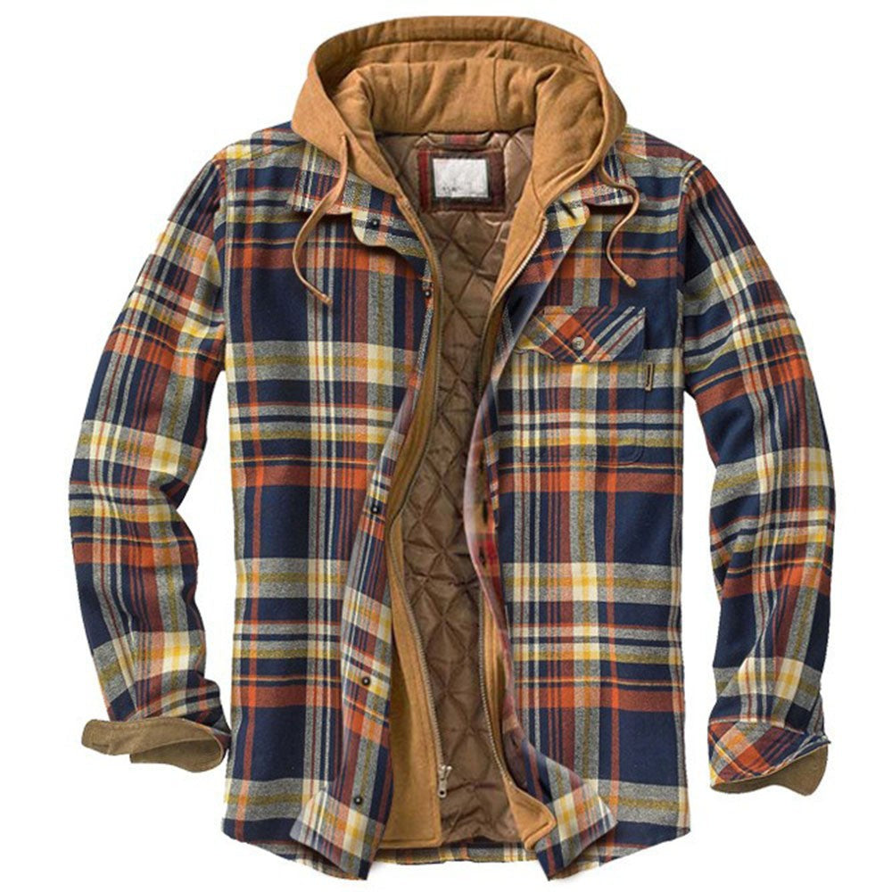 Mens Plaid Hooded Quilted Jacket