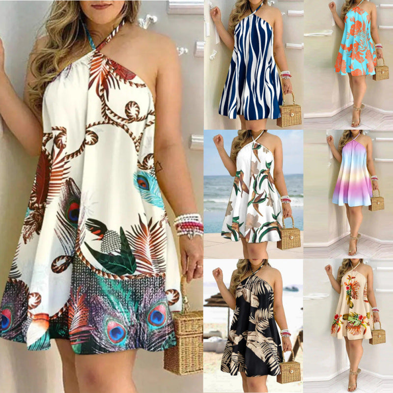 Floral Print Halter Neck Summer Dress