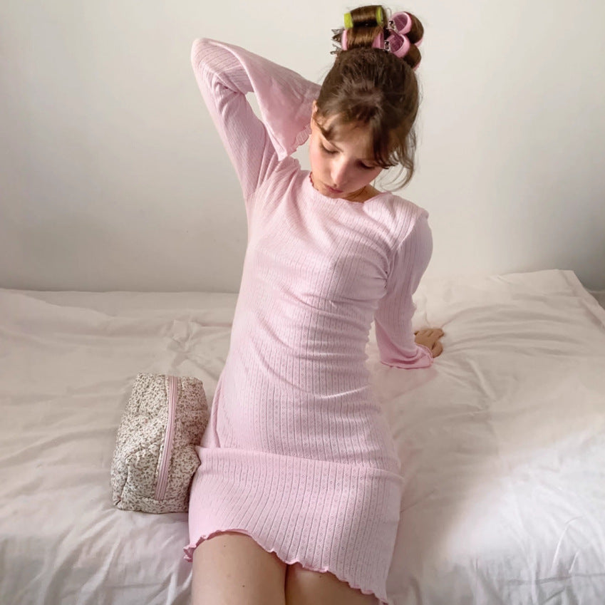 Pure Cotton Knitted Lace Trim Nightgown