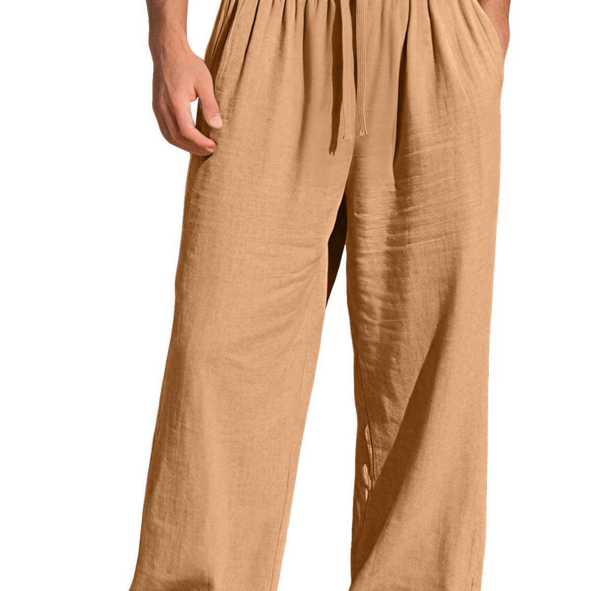 Mens Cotton Linen Loose Fit Drawstring Casual Pants