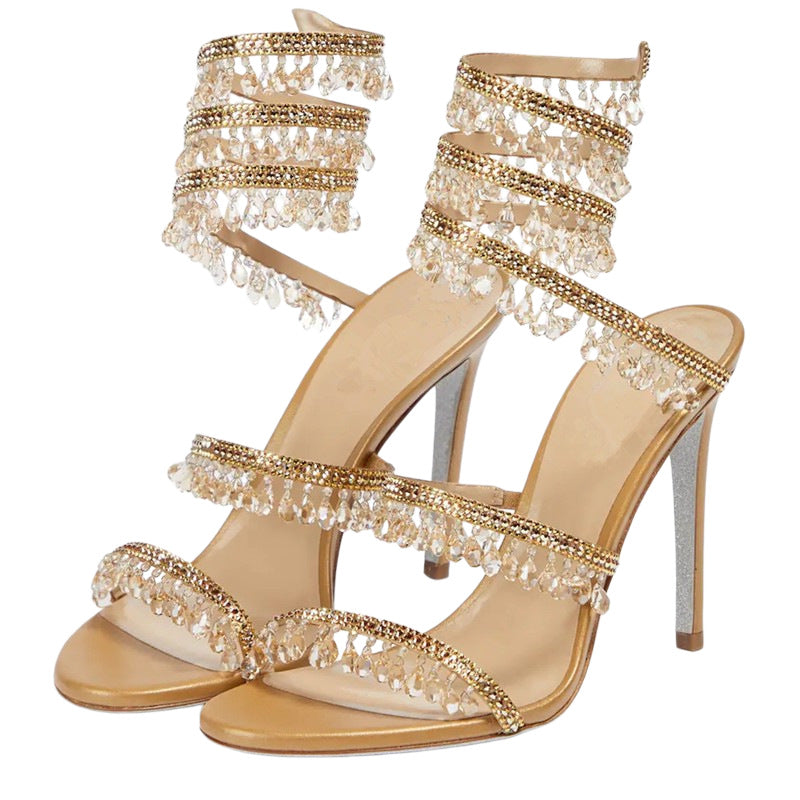 Women's glitter-studded ankle strap sandals