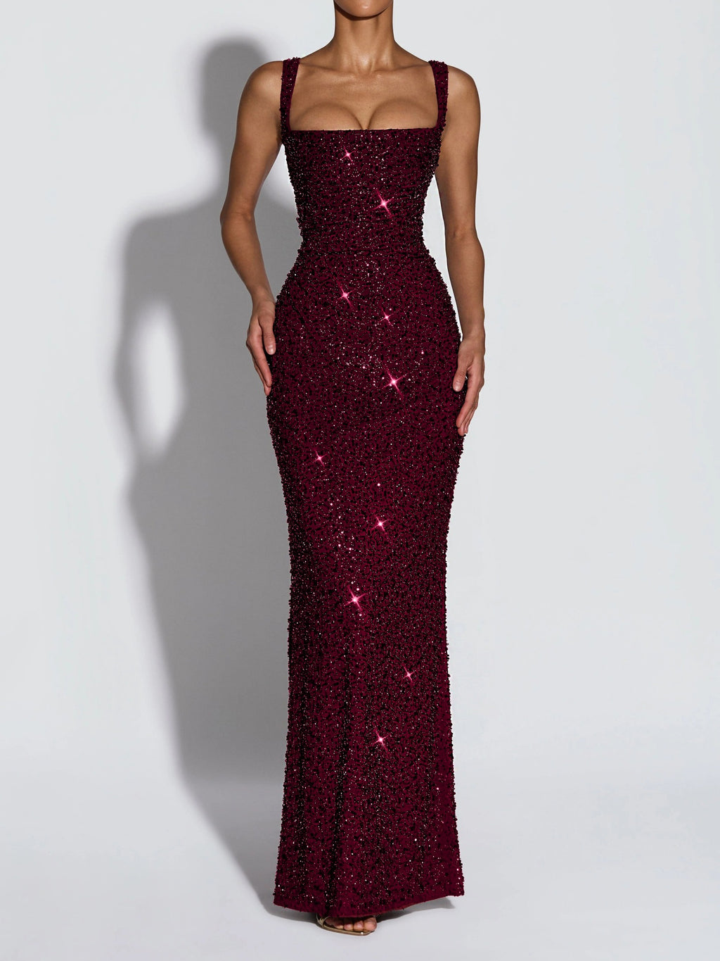 Women's Sequined Slim Fit Long Slip Dress Elegant Party Gown Sleeveless Evening Dress
