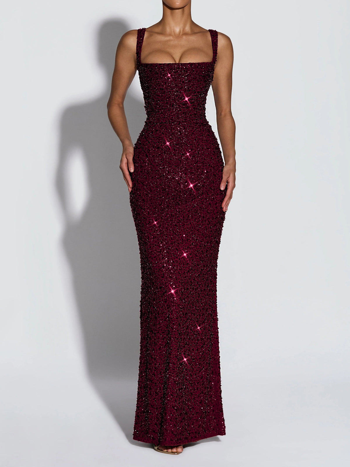 Women's Sequined Slim Fit Long Slip Dress Elegant Party Gown Sleeveless Evening Dress