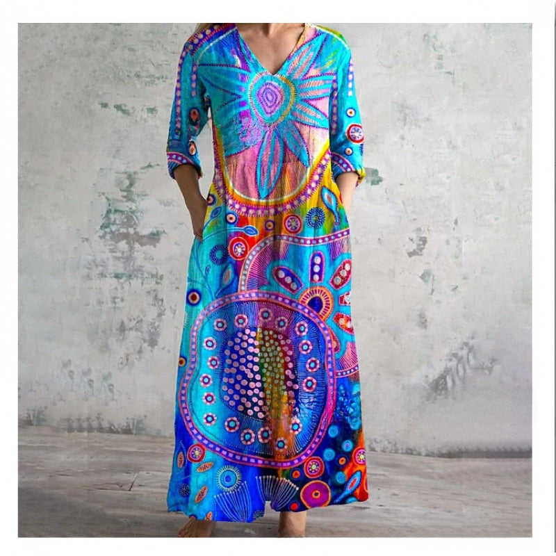Printed Casual Loose Long Sleeve Dress