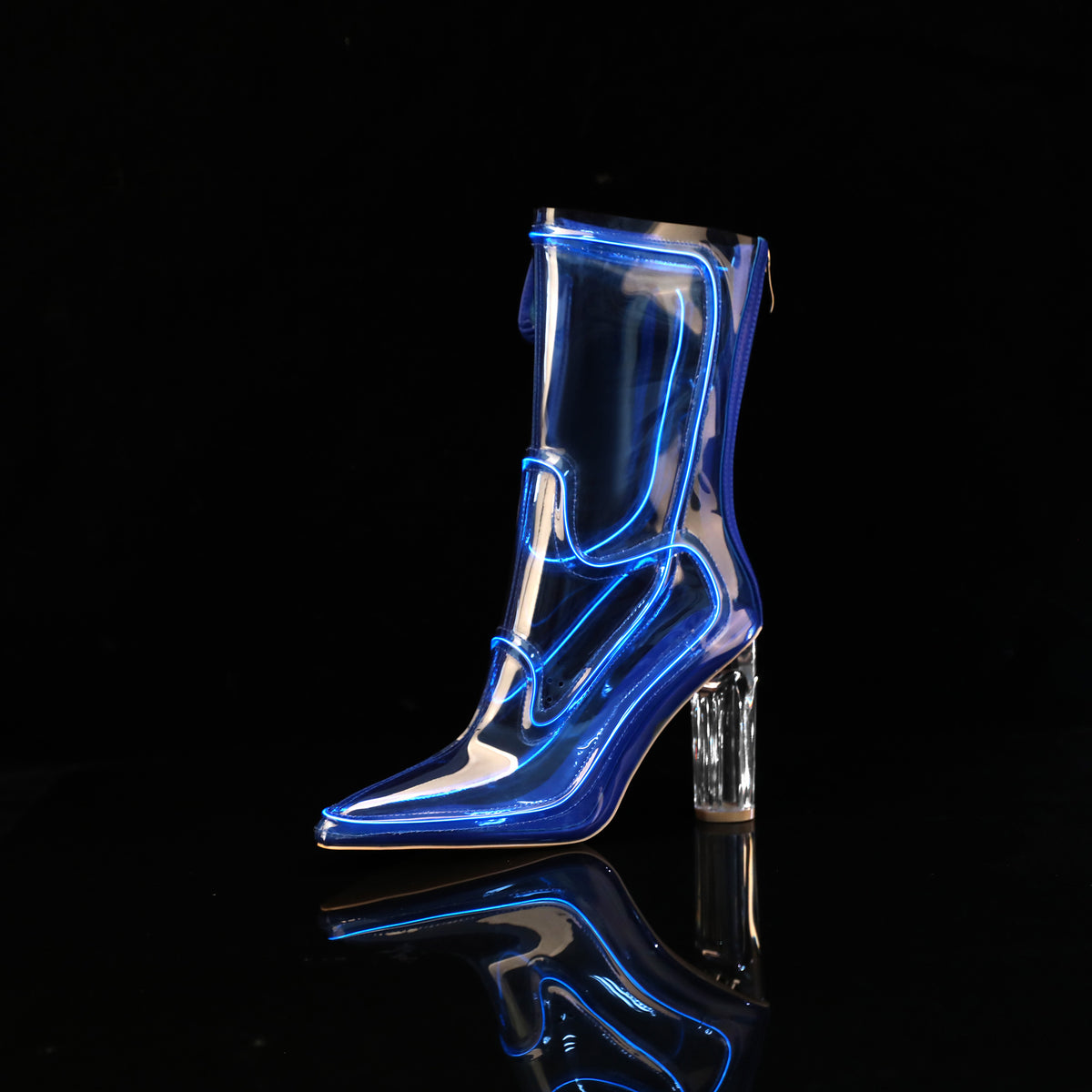 Transparent Film Pointed Toe Chunky Heel Boots