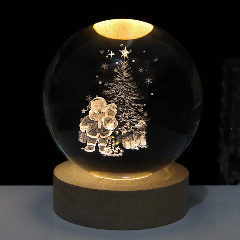 3D Engraved Crystal Ball Night Light with Warm Base
