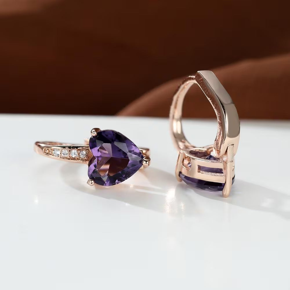 Women's Heart-Shaped Zircon Inlay Copper Earrings