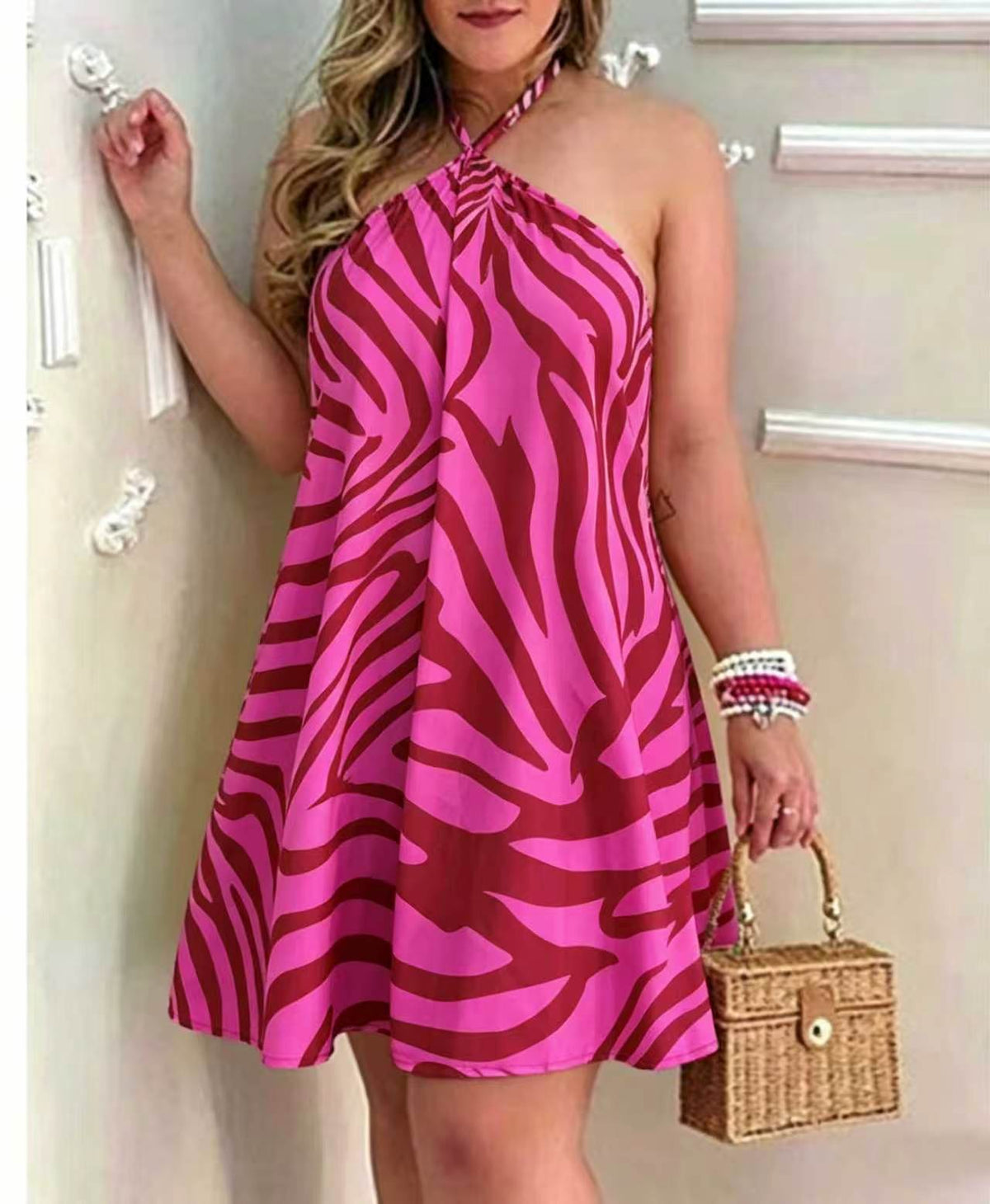 Floral Print Halter Neck Summer Dress