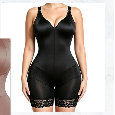 Front Zipper Shapewear Bodysuit with Lace Trim