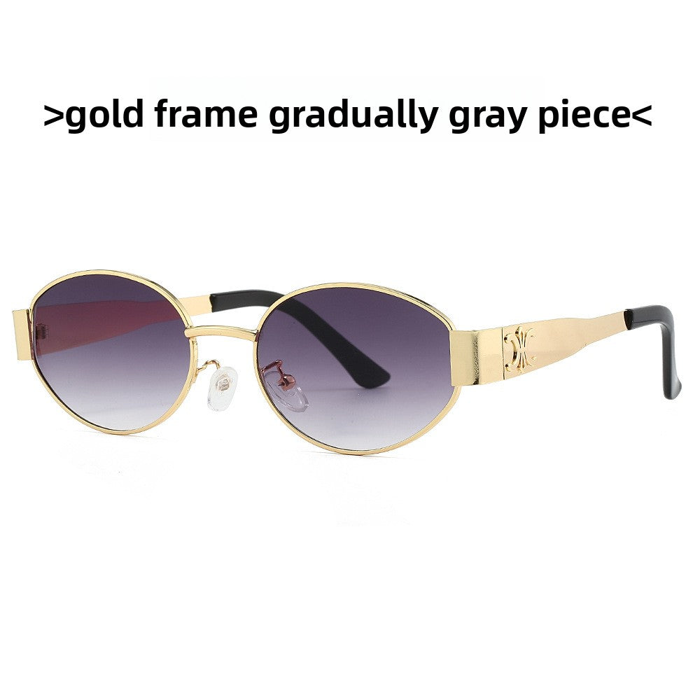 Oval Frame Metal Fashion Sunglasses with UV Protection