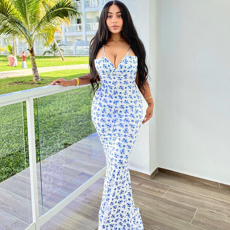 Floral Spaghetti Strap Flared Dress