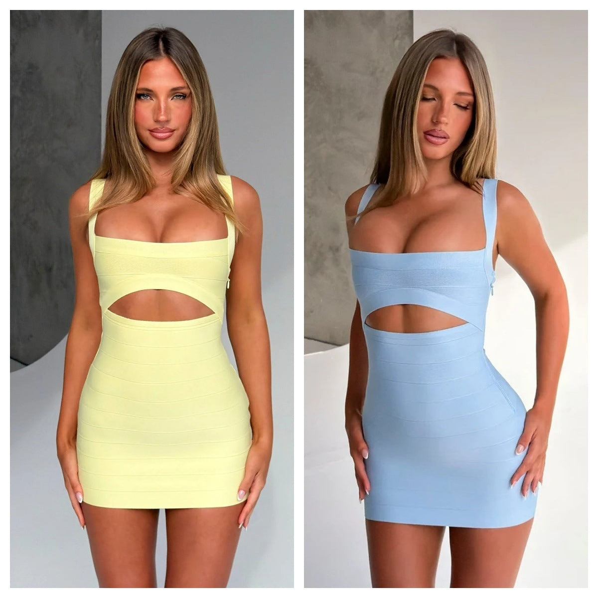 Women's Square Neck Sleeveless Bodycon Knit Mini Dress