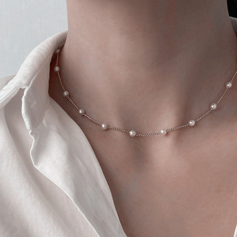 Fashion Imitation Pearl Layered Necklace with Heart Pendant for Women Men