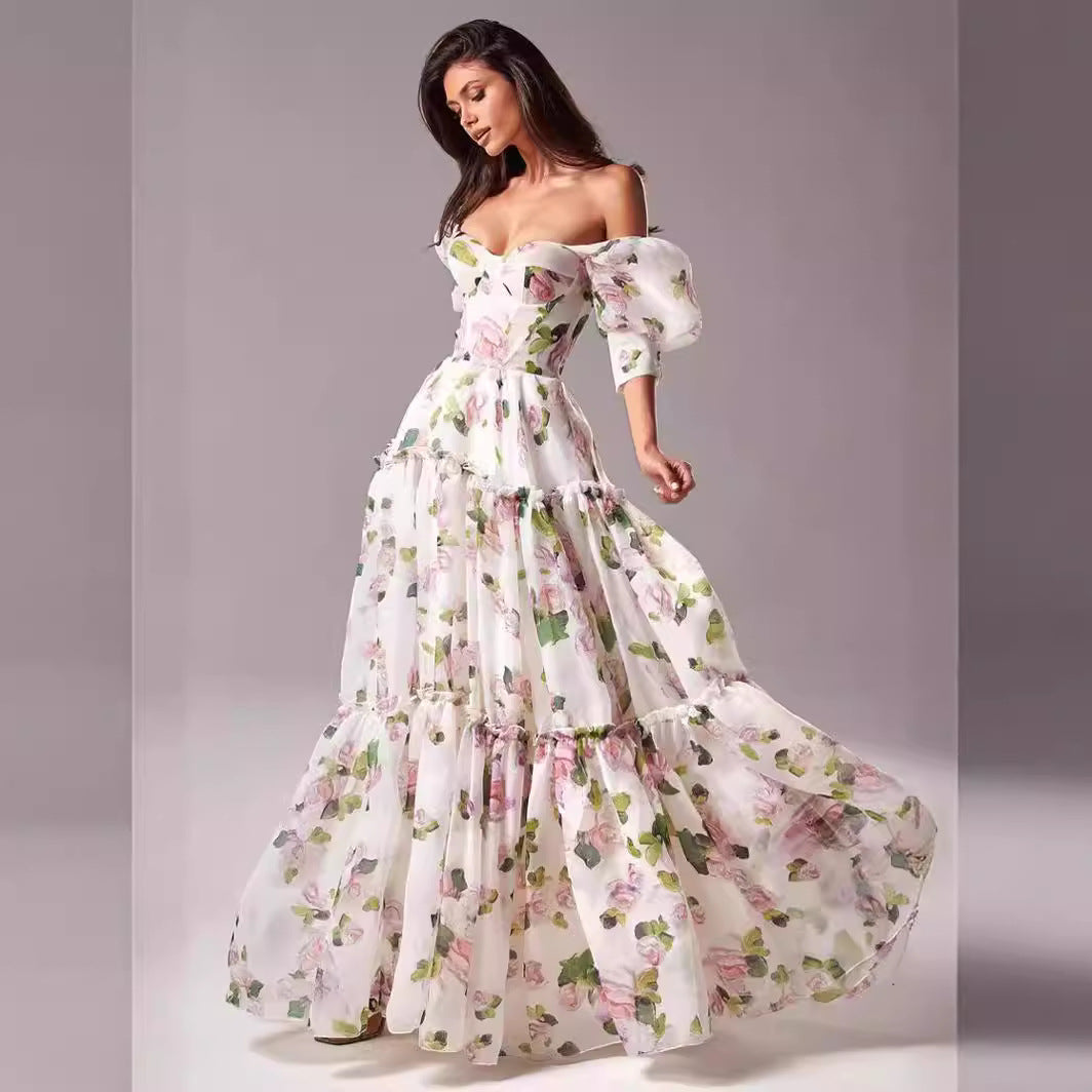 Elegant Off-Shoulder Organza Evening Dress