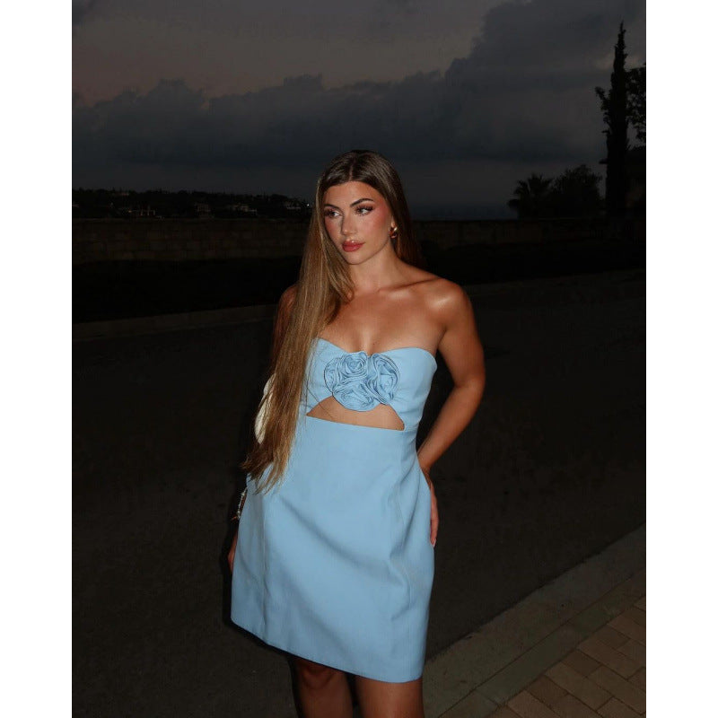 Pure Desire Sleeveless Dress with 3D Floral Decoration for Women