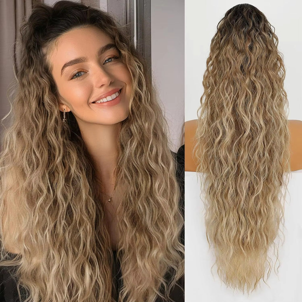 Synthetic Hair Ponytail with Water Wave Texture
