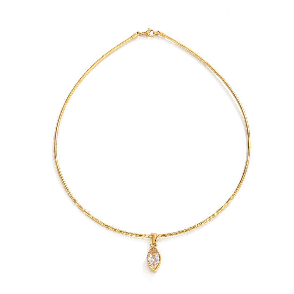 Geometric Stainless Steel Necklace with Zircon Pendant
