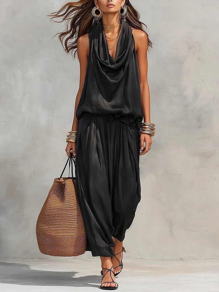 Womens Sleeveless Wide-Leg Jumpsuit