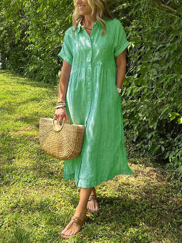 Women Striped Short Sleeve A-Line Dress