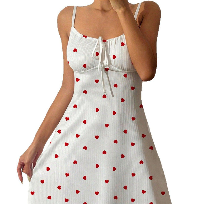 Women's Soft Half-Velvet Suspender Nightgown with Bow-Tie Straps Casual Lounge Dress for Home Wear
