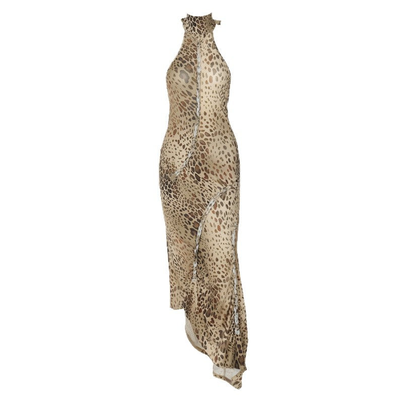 Floral Print Halterneck Backless Dress