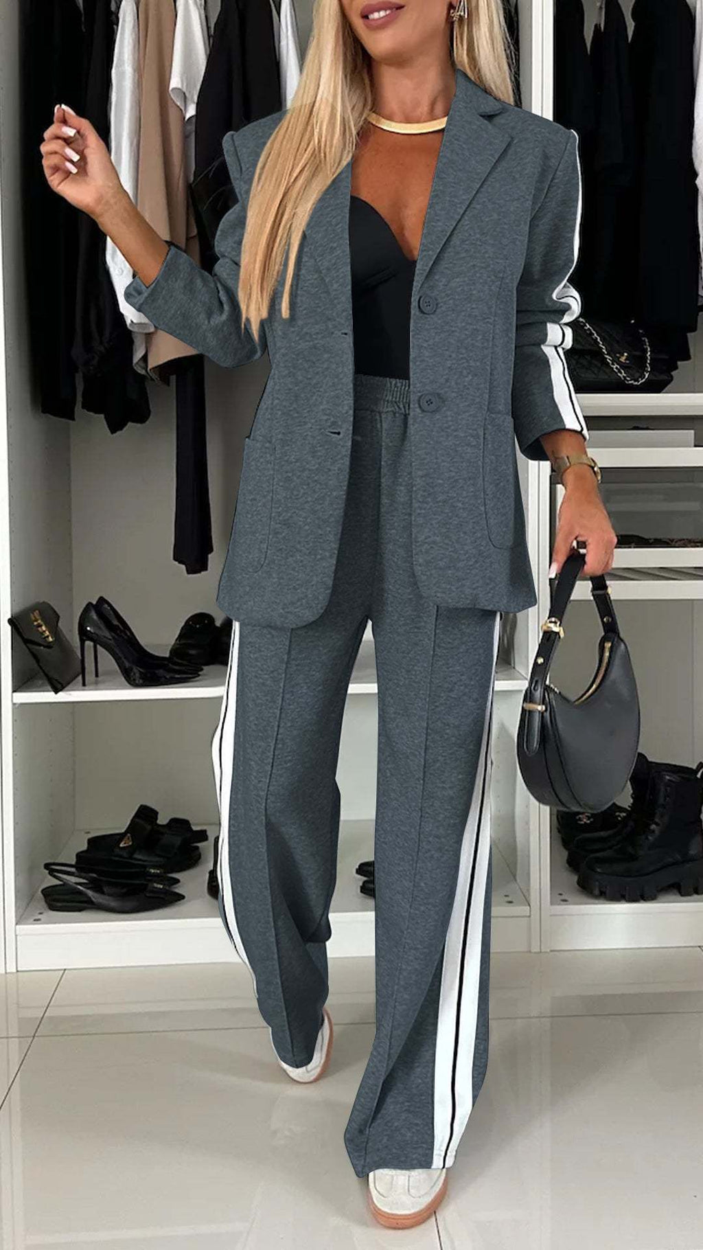 High-waisted long pants two-piece set for women
