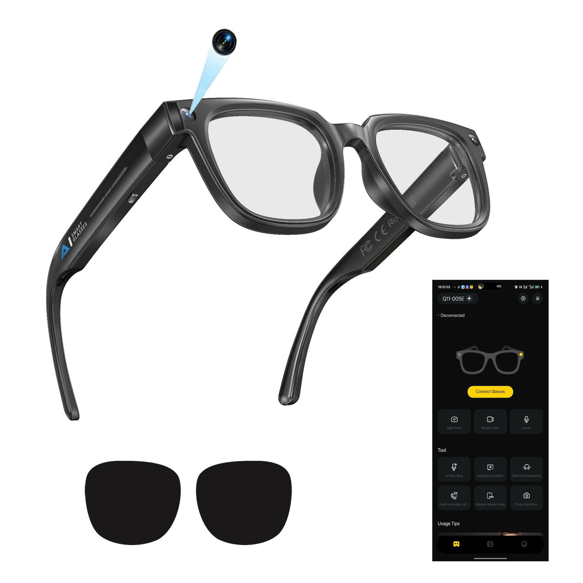 Smart Translation Glasses with Camera and Bluetooth