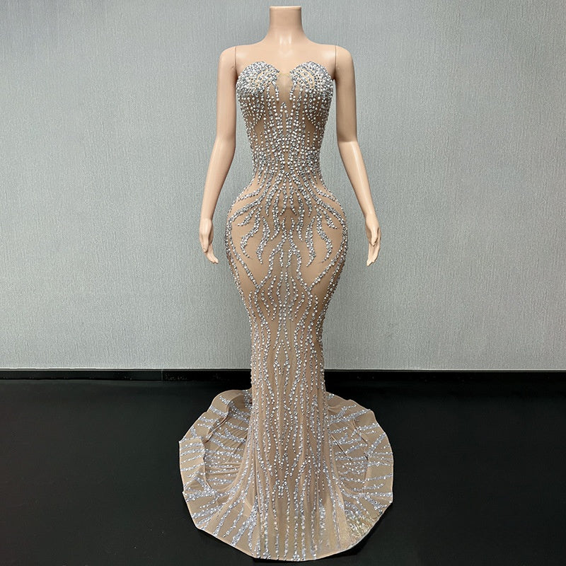 Elegant Strapless Diamond Evening Gown
