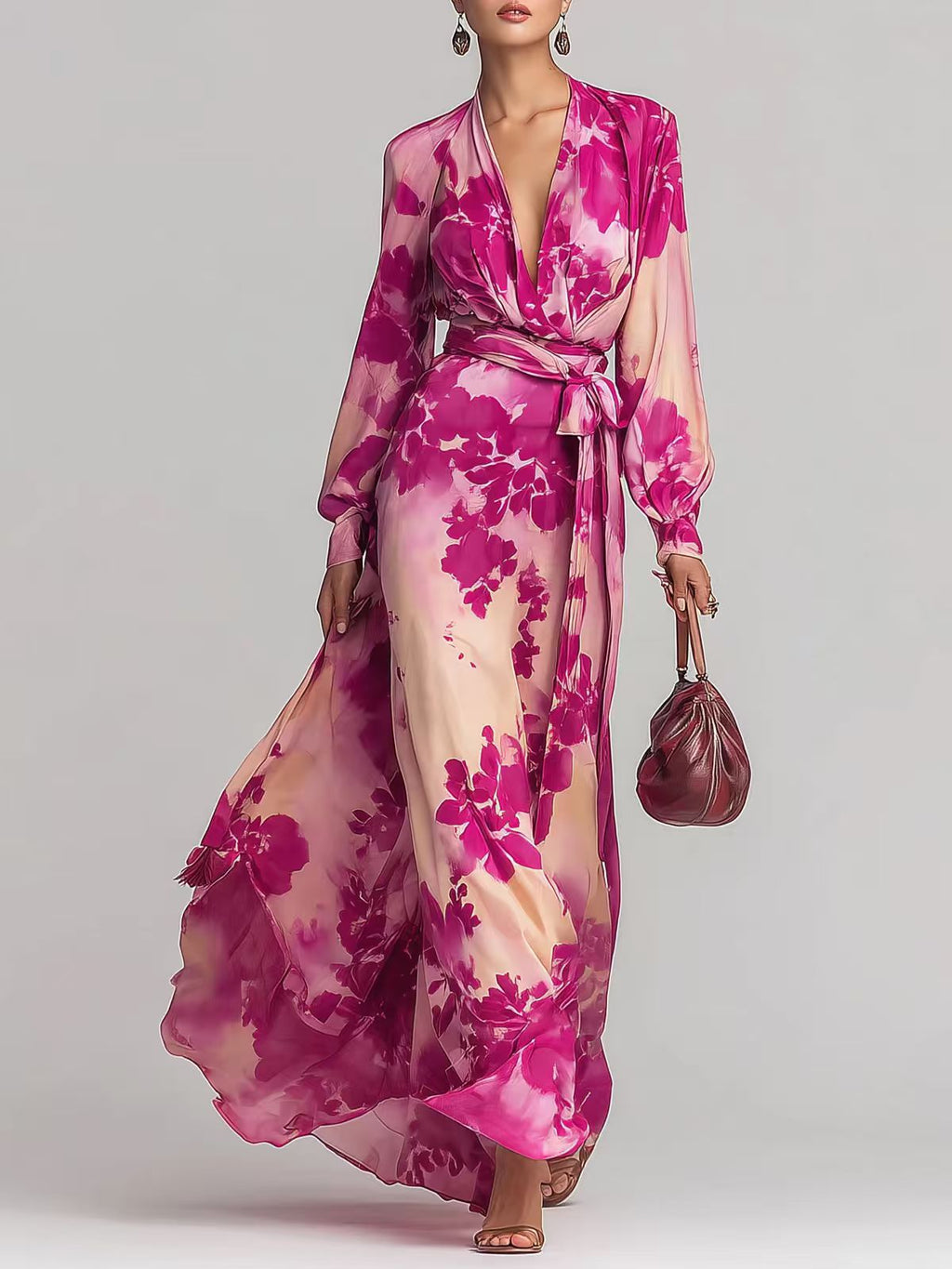 Floral Print Chiffon Tie Waist Dress