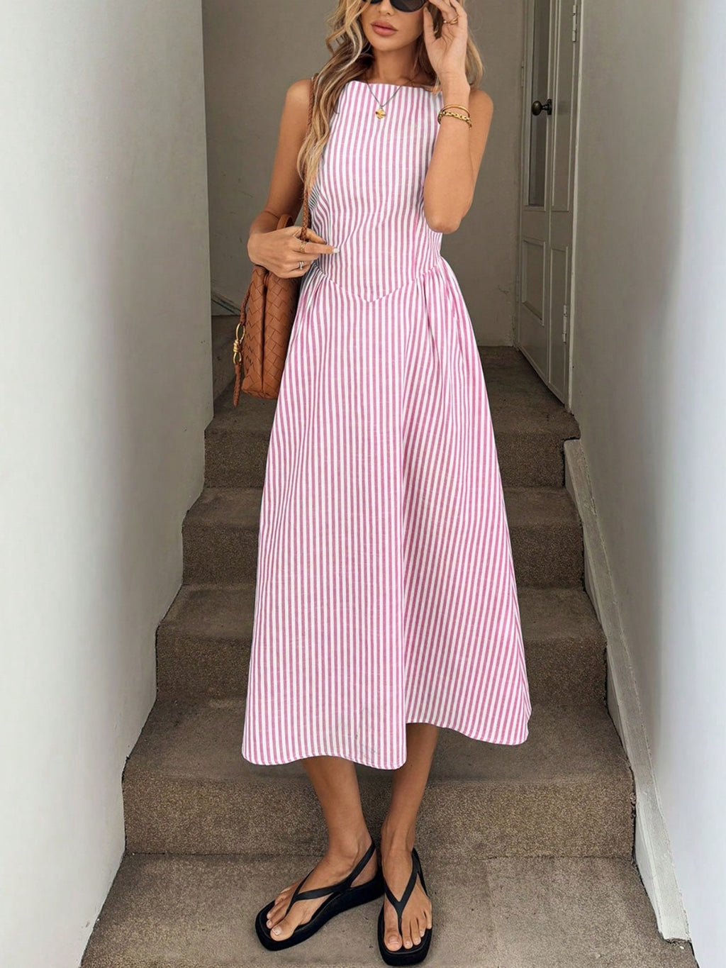 Vertical Stripe Sleeveless Dress