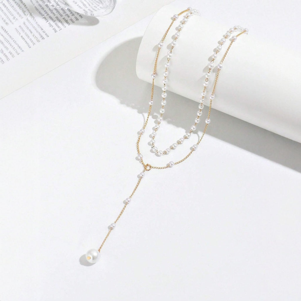 Y-Shape Pearl Tassel Layered Necklace