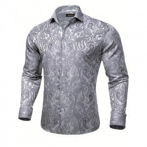 Digital Print Long-Sleeve Men's Slim-Fit Casual Shirt