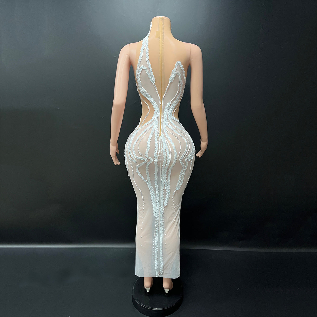 Elegant Pearl Embellished Spandex Dress